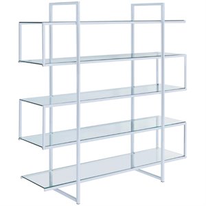 Pemberly Row 63-inch 5-shelf Tempered Glass Bookshelf in Clear and Chrome