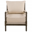 Pemberly Row Upholstered Bobbin Accent Chair in Beige and Natural