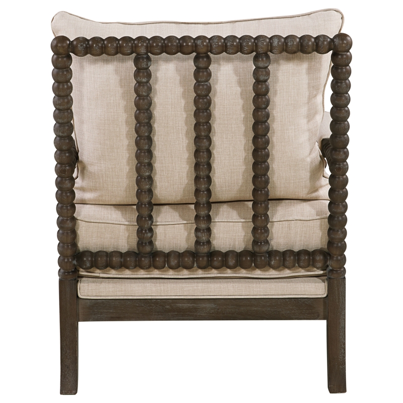 Pemberly Row Upholstered Bobbin Accent Chair in Beige and Natural