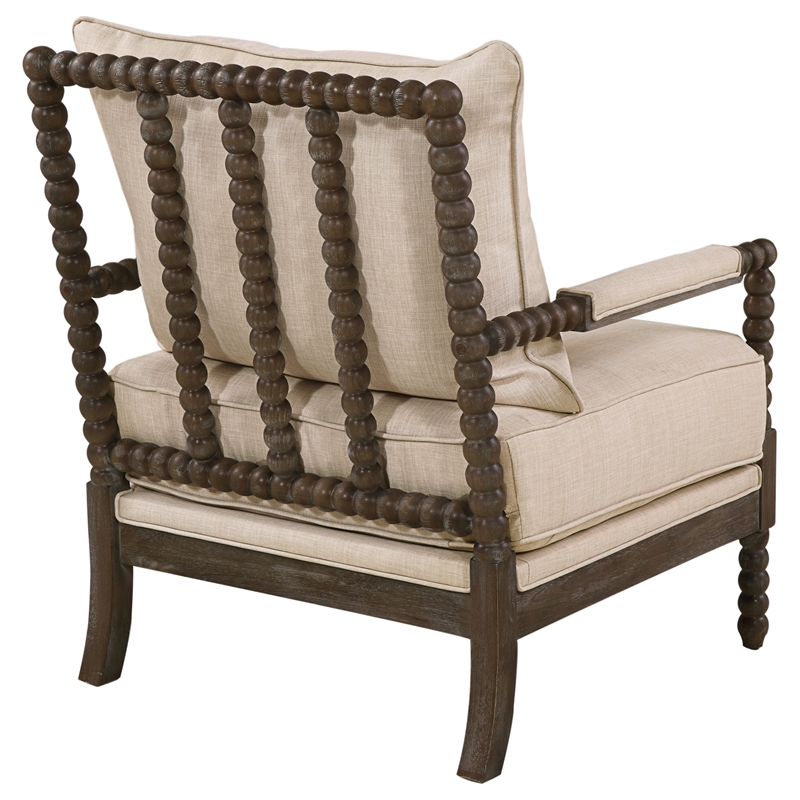 Pemberly Row Upholstered Bobbin Accent Chair in Beige and Natural