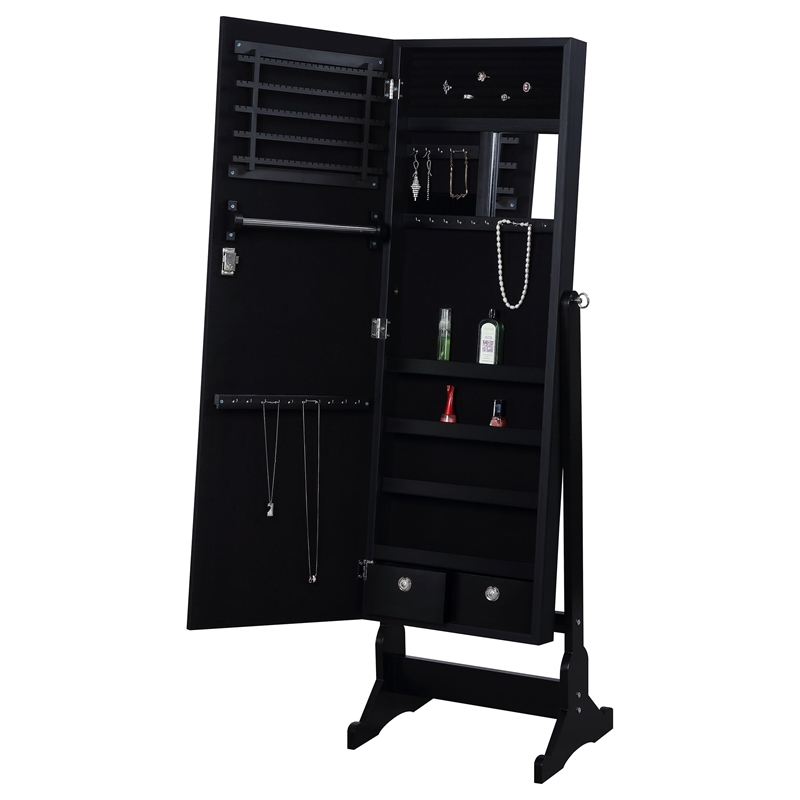 Pemberly Row Full-Length Cheval Mirror with Jewelry Storage in Black