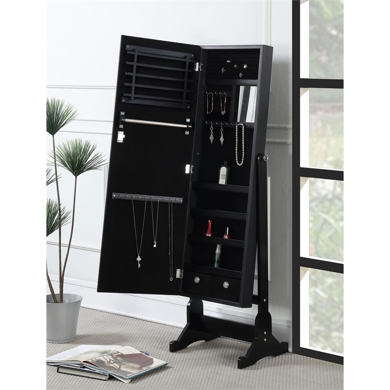 Pemberly Row Full-Length Cheval Mirror with Jewelry Storage in Black