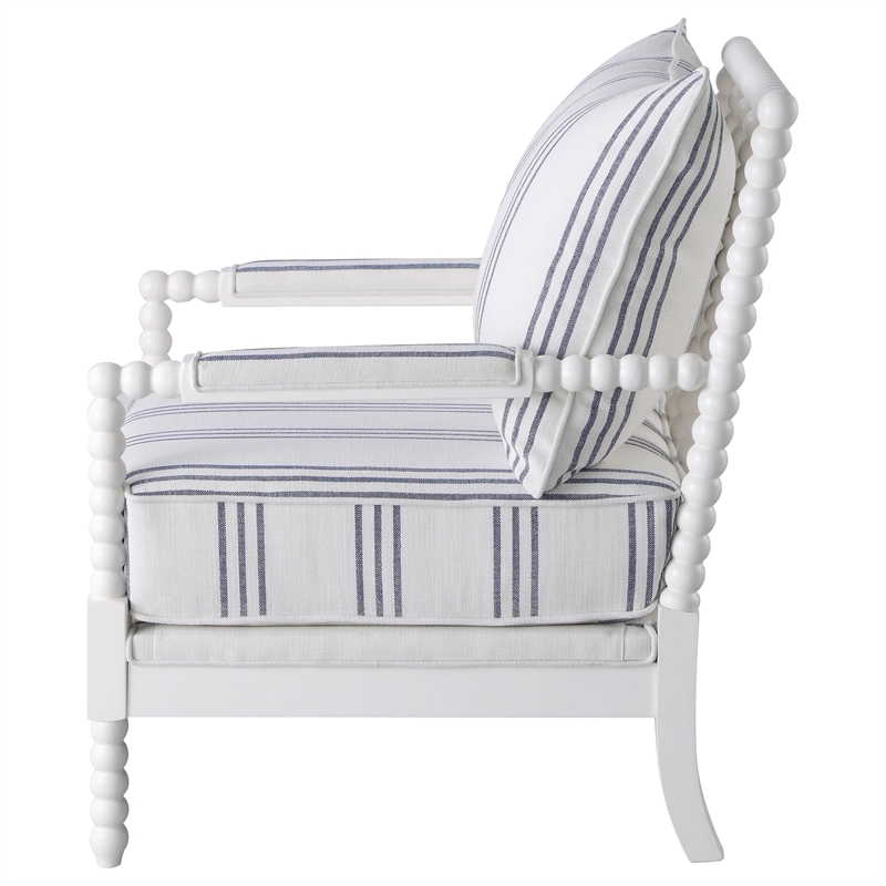 Pemberly Row Upholstered Bobbin Accent Chair in White and Navy