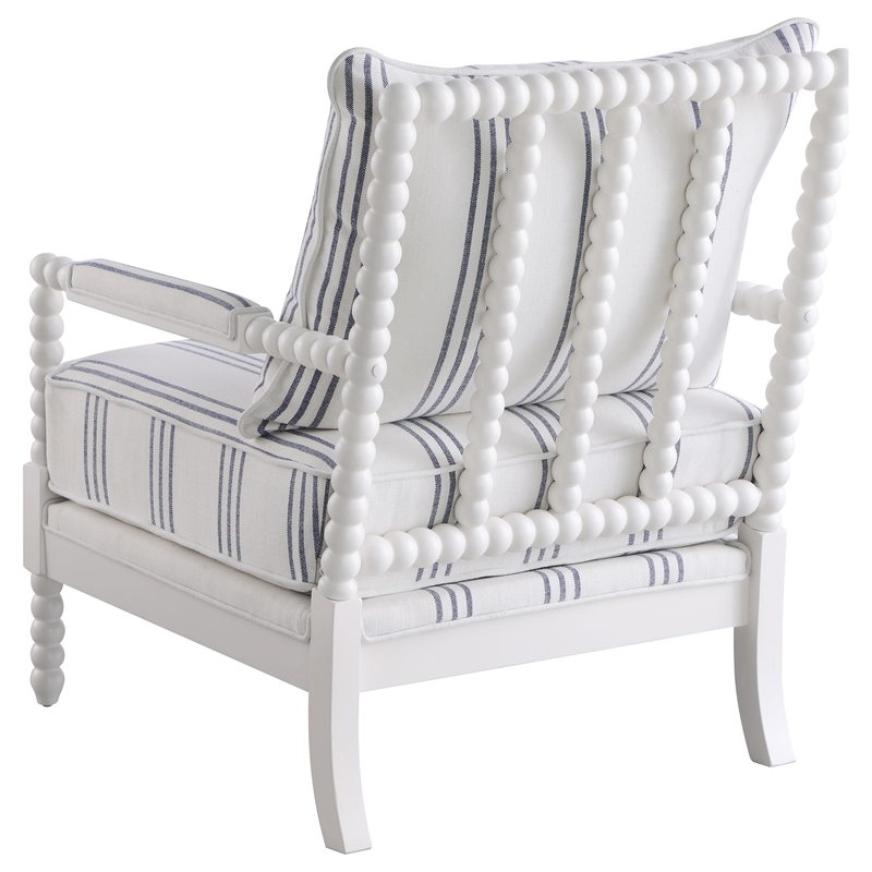 Pemberly Row Upholstered Bobbin Accent Chair in White and Navy