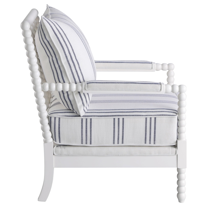 Pemberly Row Upholstered Bobbin Accent Chair in White and Navy