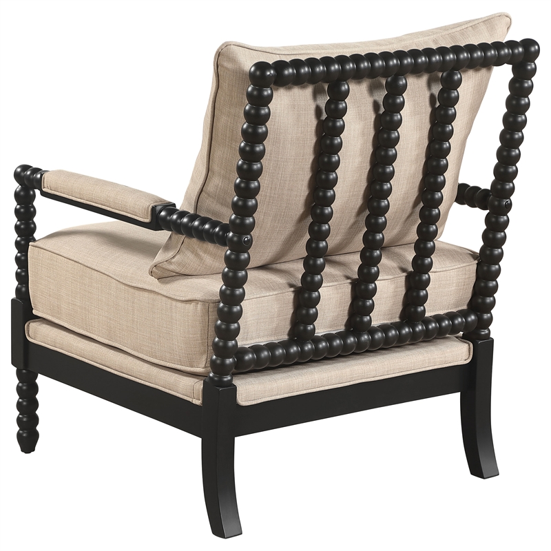 Pemberly Row Bobbin Accent Chair in Beige Fabric and Black Frame