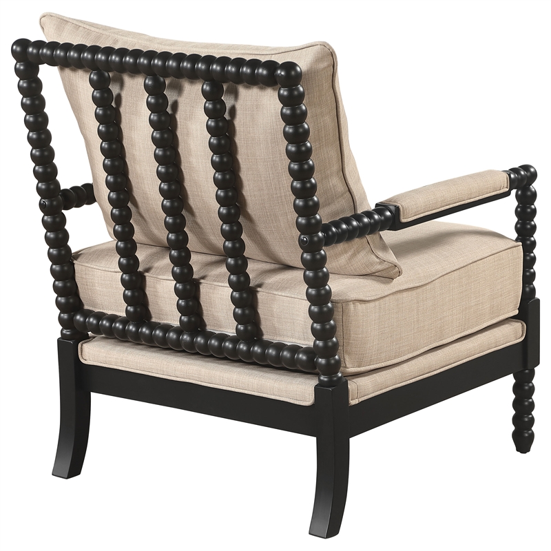 Pemberly Row Bobbin Accent Chair in Beige Fabric and Black Frame