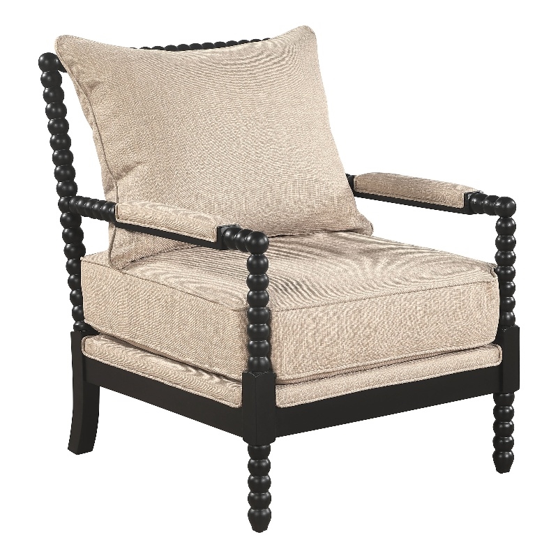 Pemberly Row Bobbin Accent Chair in Beige Fabric and Black Frame