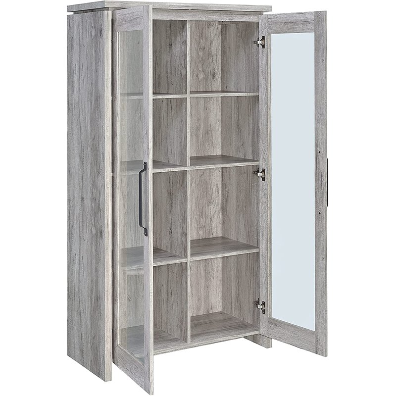 Pemberly Row 2-Door Engineered Wood Tall Cabinet in Grey Driftwood