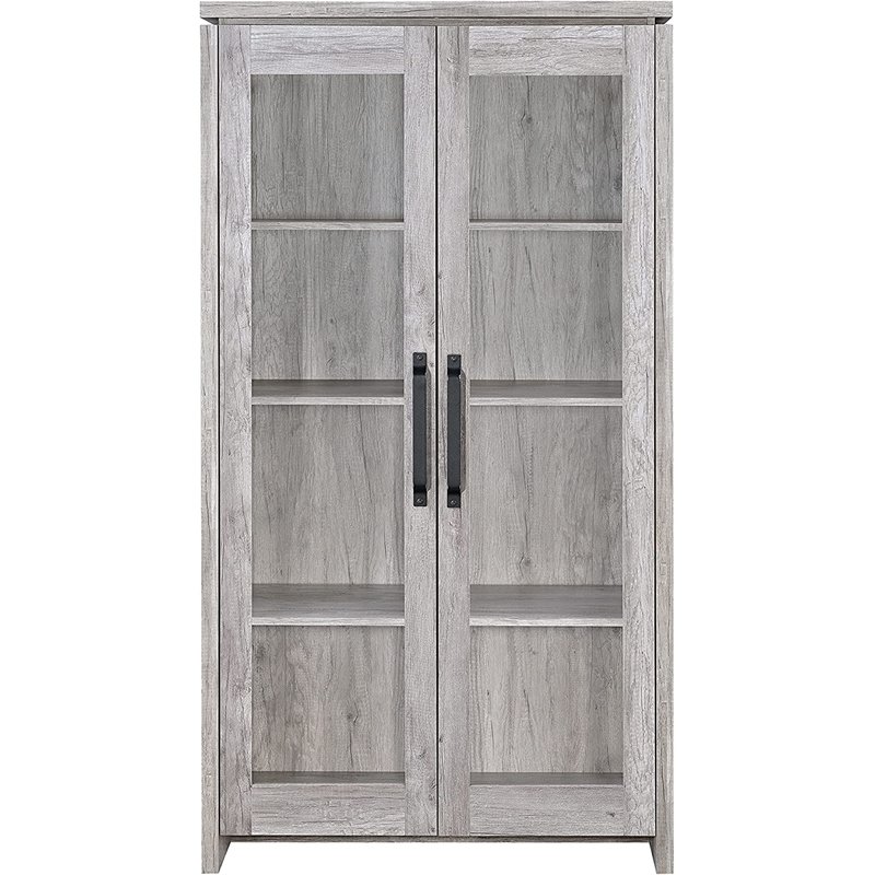 Pemberly Row 2-Door Engineered Wood Tall Cabinet in Grey Driftwood