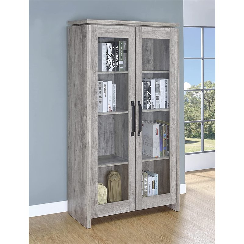 Pemberly Row 2-Door Engineered Wood Tall Cabinet in Grey Driftwood
