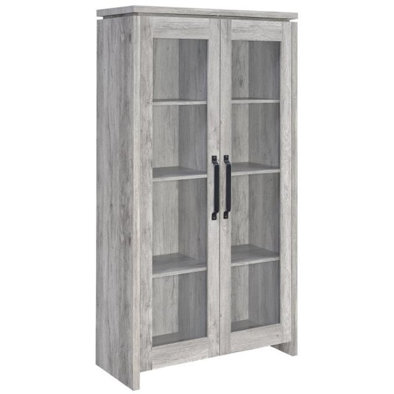 Pemberly Row 2-Door Engineered Wood Tall Cabinet in Grey Driftwood