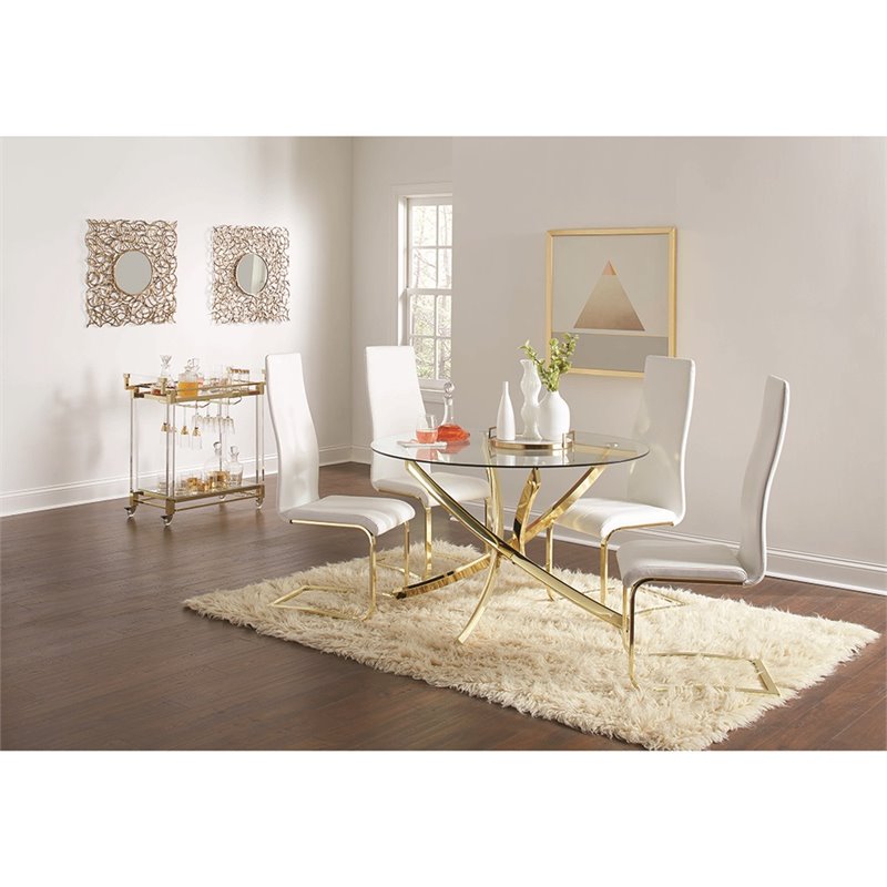 Pemberly Row Round 46-Inch Tempered Glass Top Dining Table in Brass