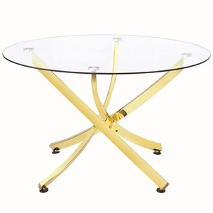 Pemberly Row Round 46-Inch Tempered Glass Top Dining Table in Brass