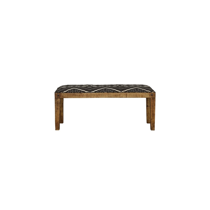 Pemberly Row Fabric Upholstered Accent Bench in Black and Natural