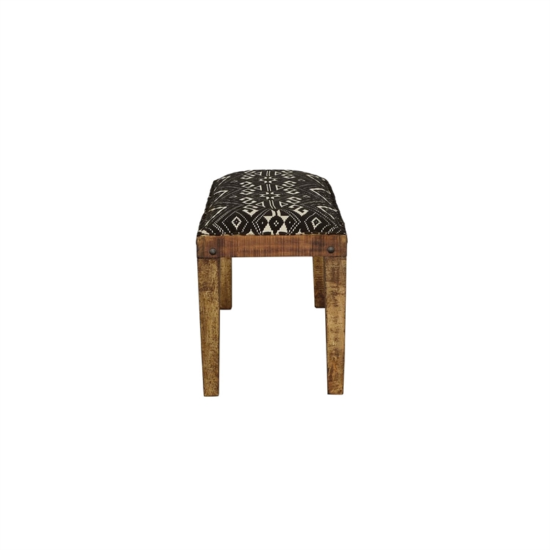 Pemberly Row Fabric Upholstered Accent Bench in Black and Natural