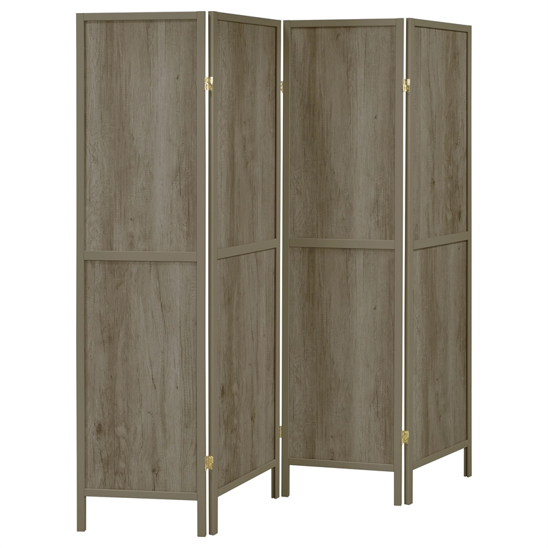 Pemberly Row 4-Panel Room Divider Folding Screen in Grey Driftwood