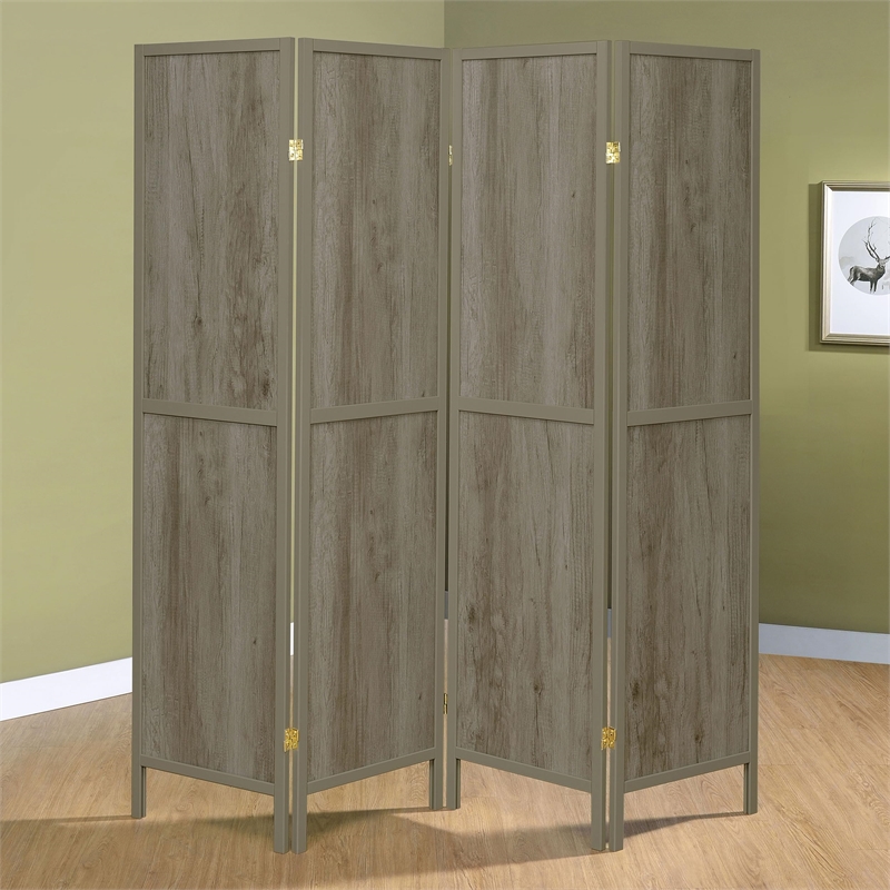 Pemberly Row 4-Panel Room Divider Folding Screen in Grey Driftwood