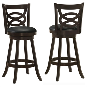Pemberly Row 2-Piece Open-Back Wood Swivel Bar Chair Set in Cappuccino