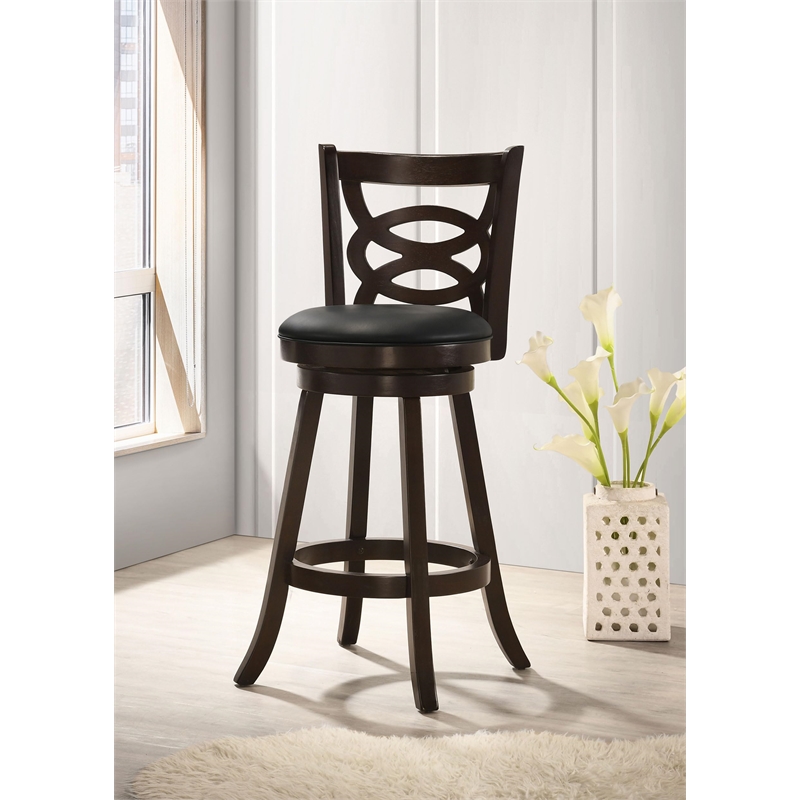Pemberly Row 2-Piece Open-Back Wood Swivel Bar Chair Set in Cappuccino
