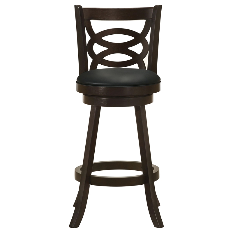 Pemberly Row 2-Piece Open-Back Wood Swivel Bar Chair Set in Cappuccino