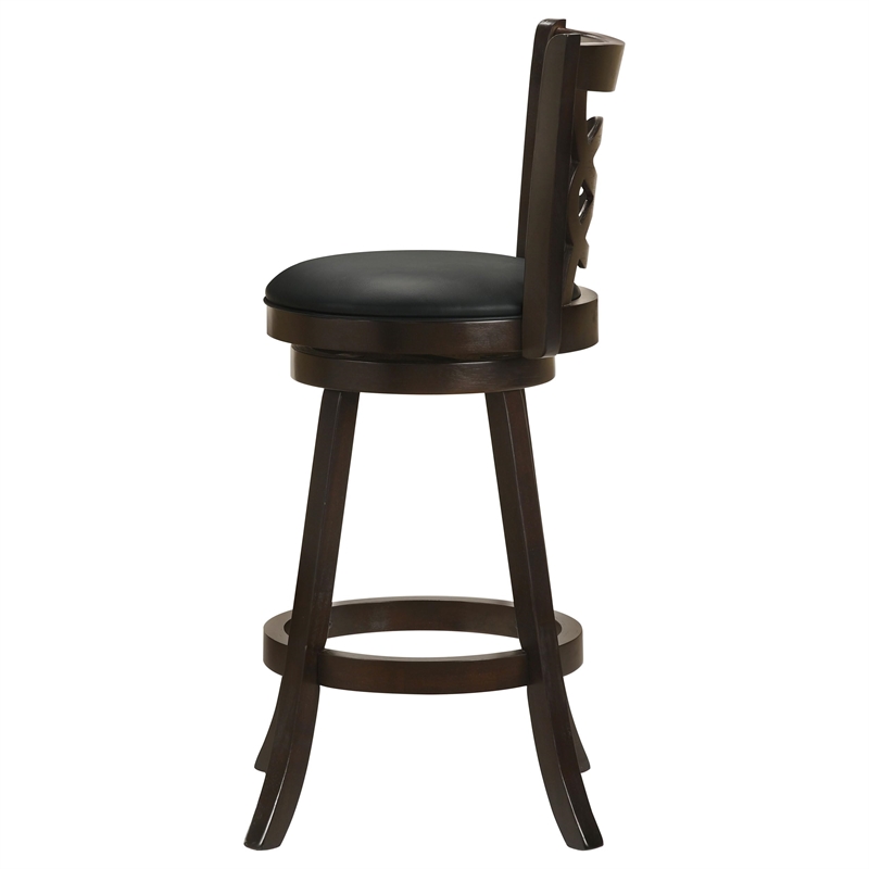 Pemberly Row 2-Piece Open-Back Wood Swivel Bar Chair Set in Cappuccino
