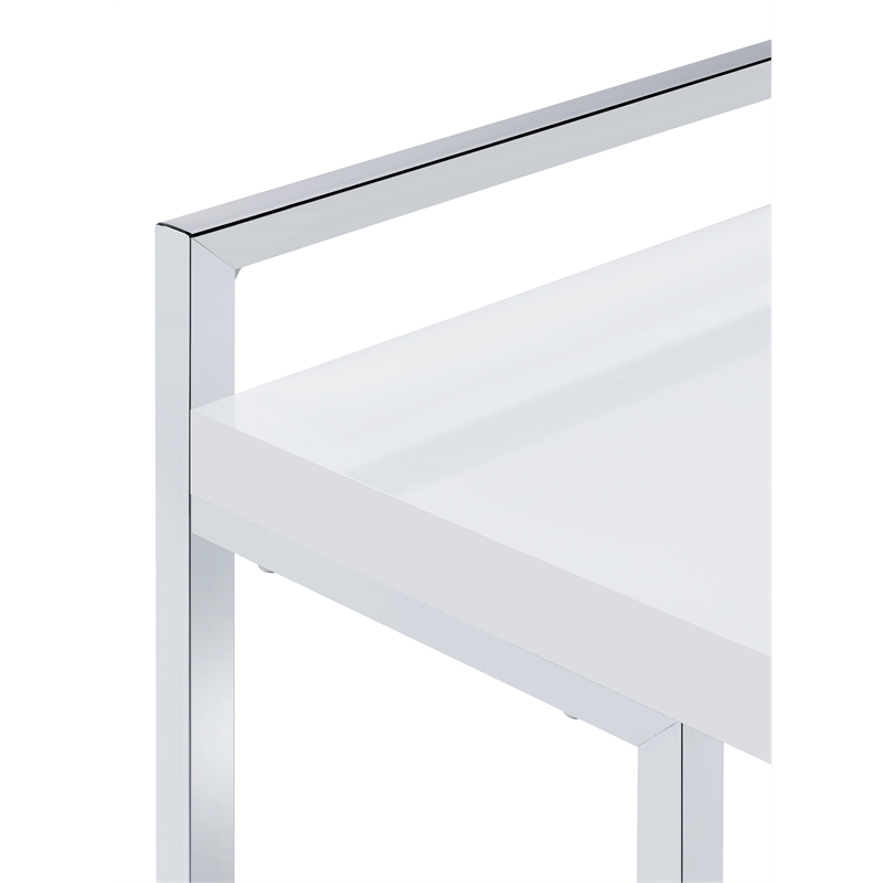 Pemberly Row Rectangular C-Shaped Sofa Side Table in White High Gloss