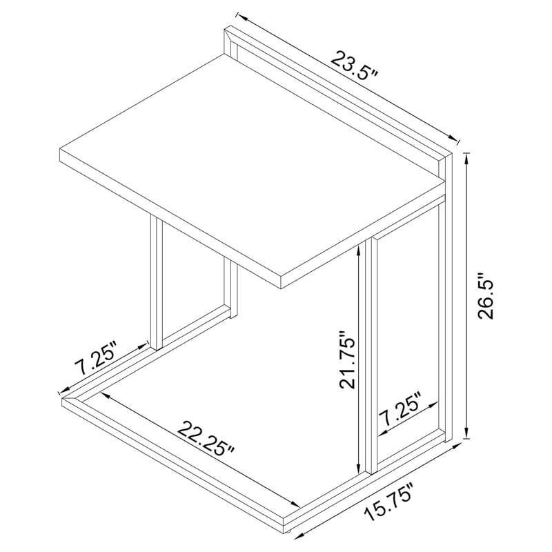Pemberly Row Rectangular C-Shaped Sofa Side Table in White High Gloss