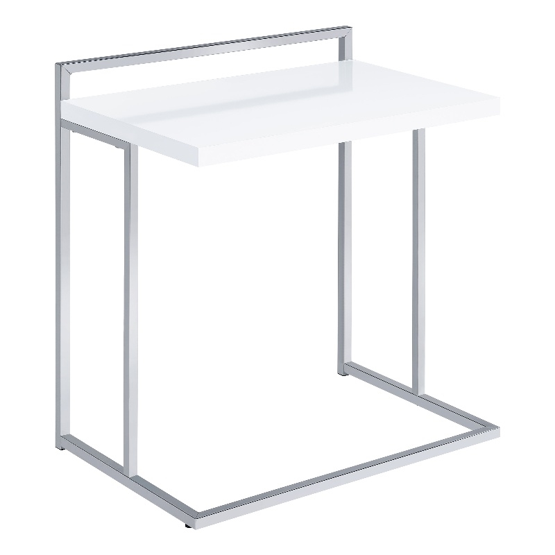 Pemberly Row Rectangular C-Shaped Sofa Side Table in White High Gloss