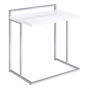 Pemberly Row Rectangular C-Shaped Sofa Side Table in White High Gloss