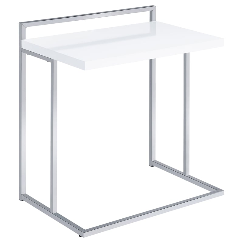 Pemberly Row Rectangular C-Shaped Sofa Side Table in White High Gloss