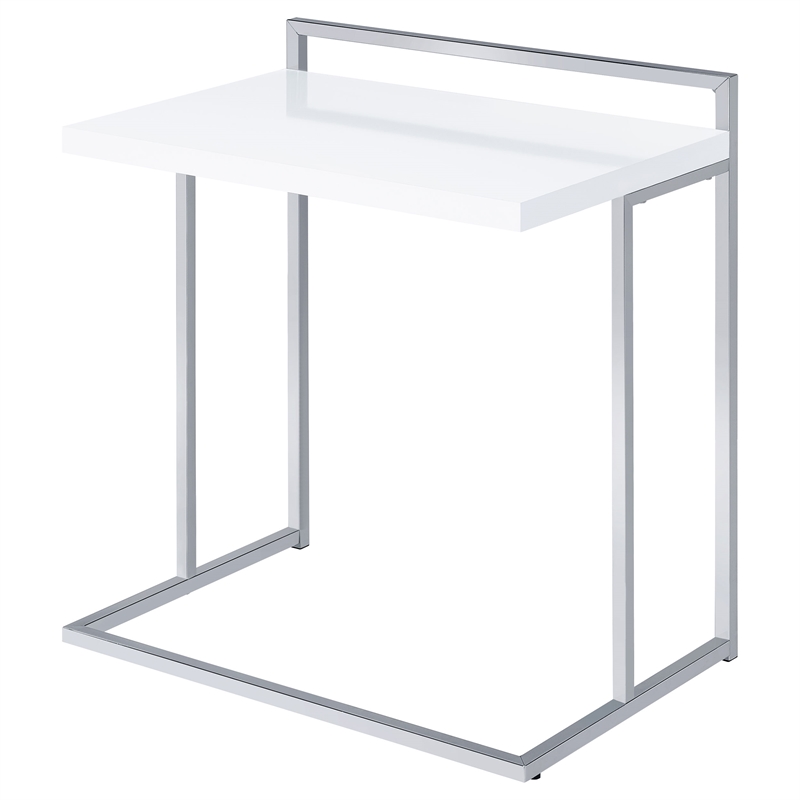 Pemberly Row Rectangular C-Shaped Sofa Side Table in White High Gloss