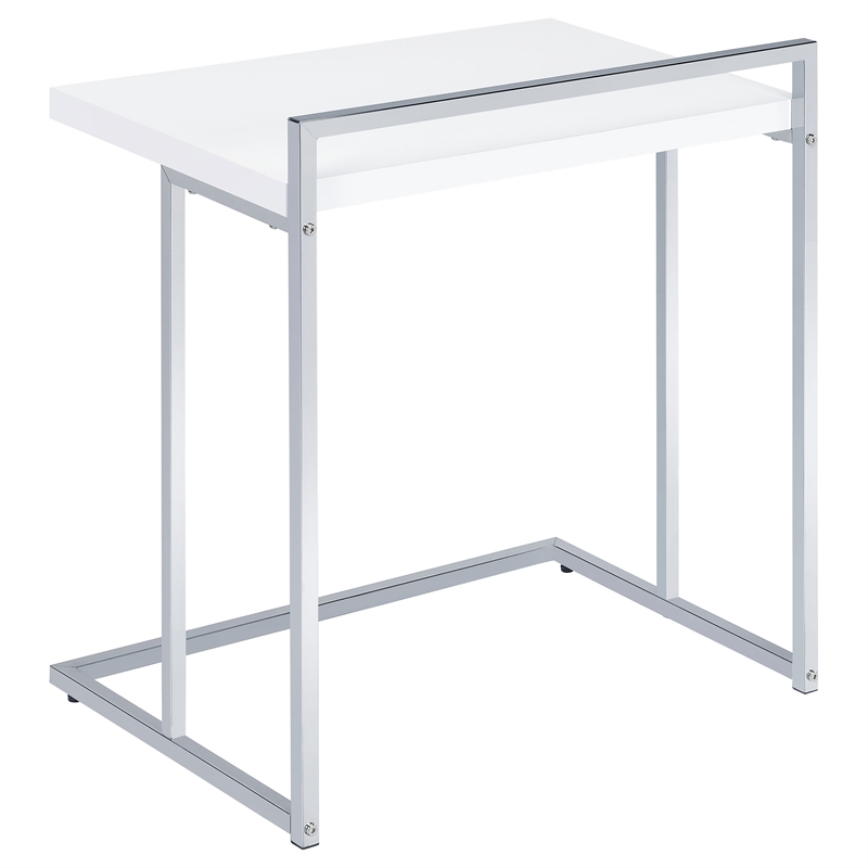 Pemberly Row Rectangular C-Shaped Sofa Side Table in White High Gloss