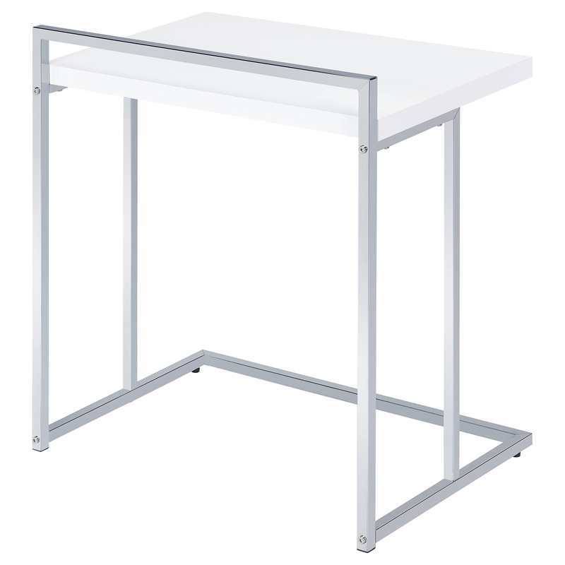 Pemberly Row Rectangular C-Shaped Sofa Side Table in White High Gloss
