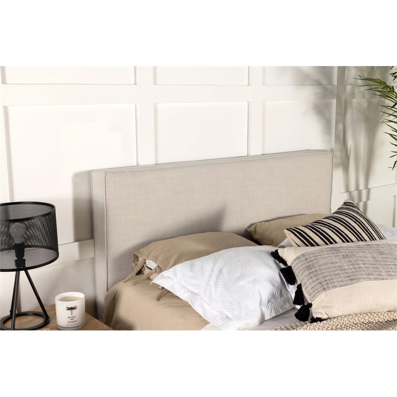 Pemberly Row Upholstered Queen or Full Panel Headboard in Sand