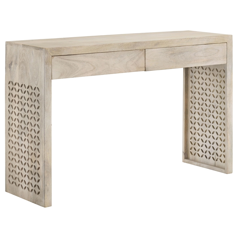 Pemberly Row 2-Drawer Wood Entryway Console Table in White Washed