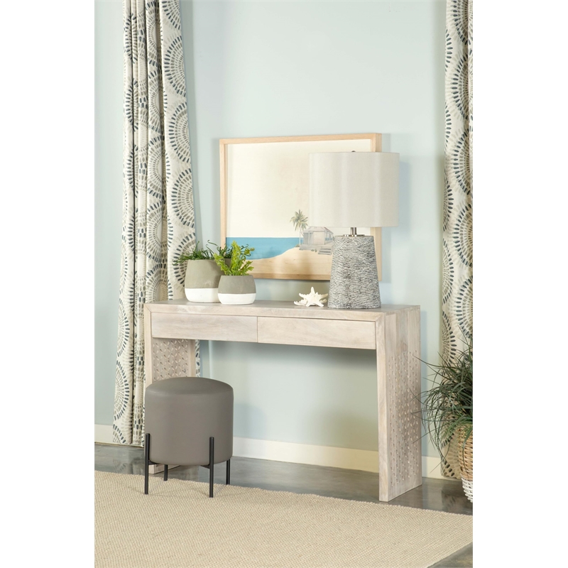 Pemberly Row 2-Drawer Wood Entryway Console Table in White Washed