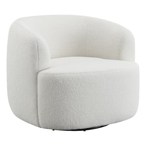 Pemberly Row Faux Sheepskin Upholstered Swivel Chair in Natural