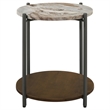 Pemberly Row Round Marble Top Accent Side Table in White and Gunmetal