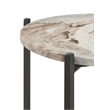 Pemberly Row Round Marble Top Accent Side Table in White and Gunmetal
