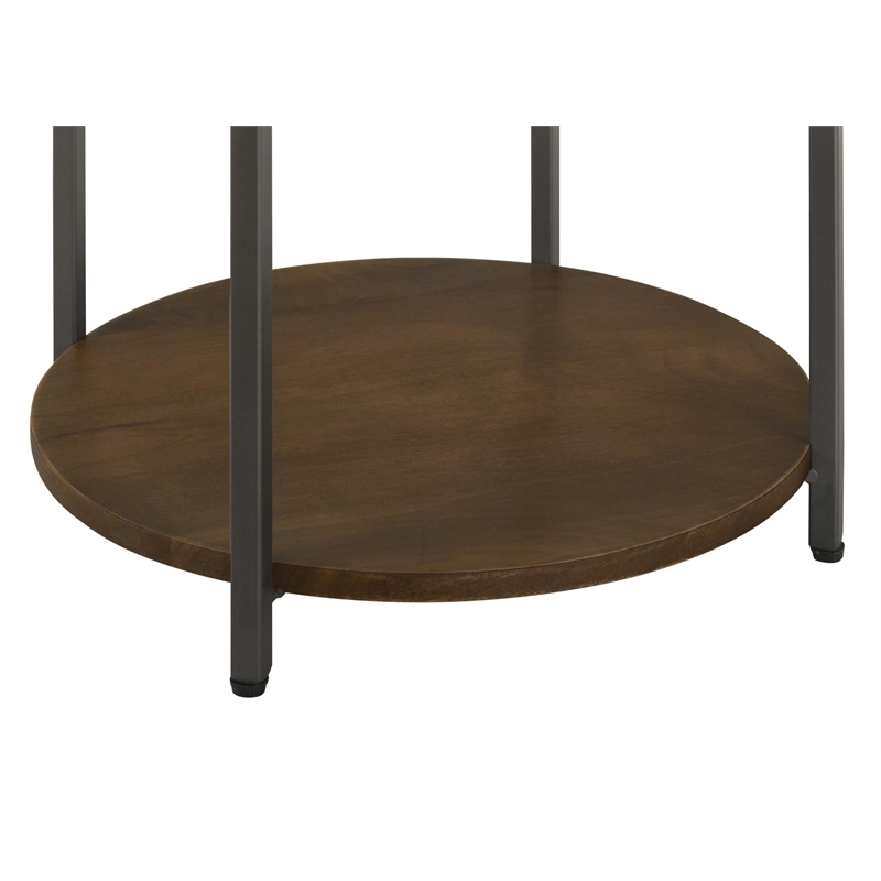 Pemberly Row Round Marble Top Accent Side Table in White and Gunmetal