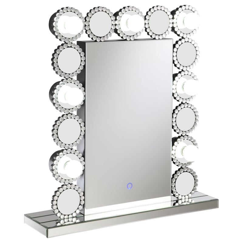 Pemberly Row 7-Bulb LED Lighted Tabletop Vanity Mirror in Silver