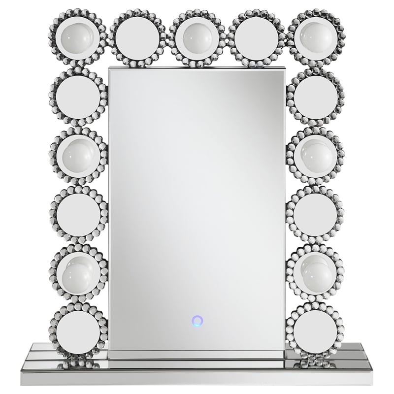 Pemberly Row 7-Bulb LED Lighted Tabletop Vanity Mirror in Silver