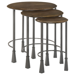 Pemberly Row 3-piece Round Nesting Table Set in Natural and Gunmetal