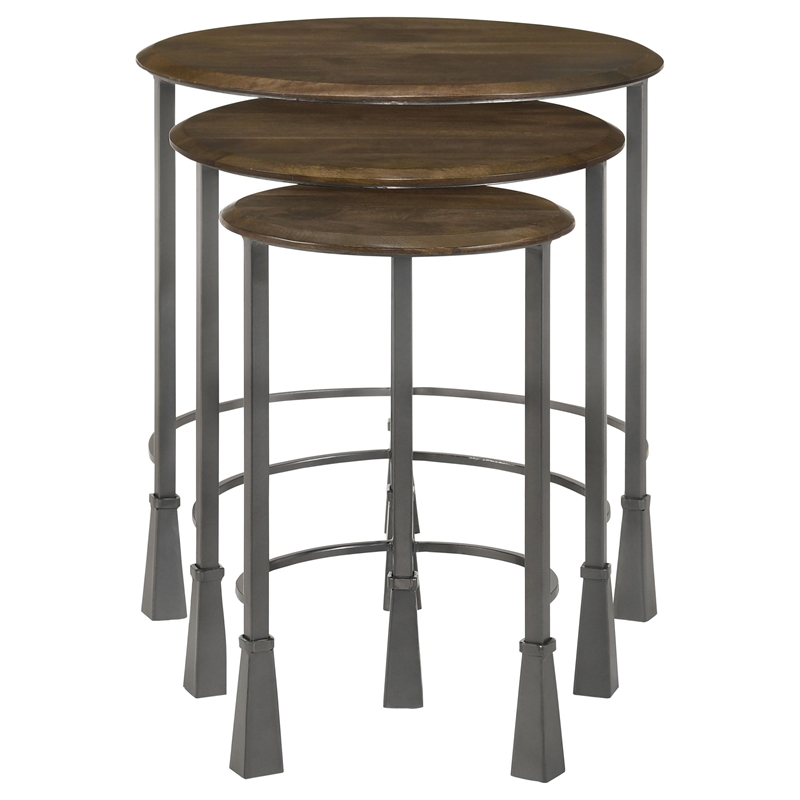 Pemberly Row 3-piece Round Nesting Table Set in Natural and Gunmetal
