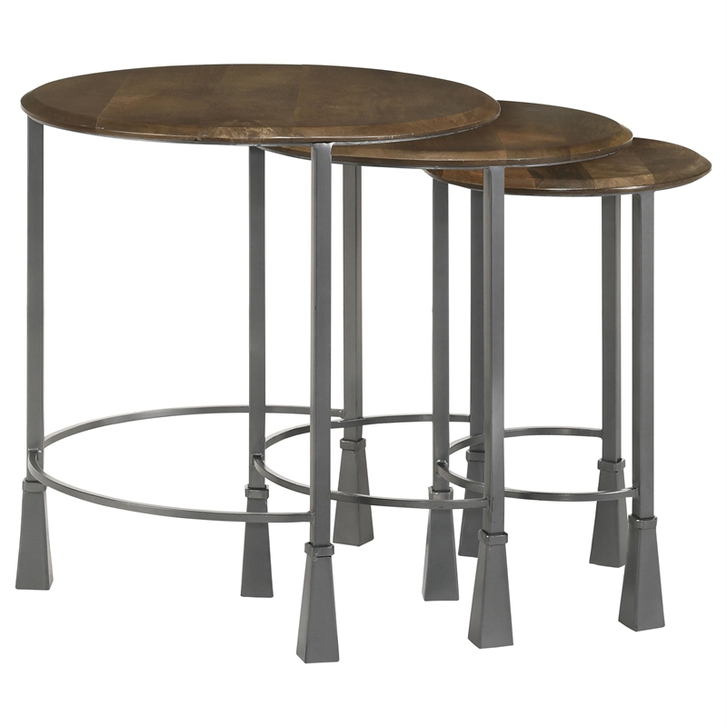 Pemberly Row 3-piece Round Nesting Table Set in Natural and Gunmetal