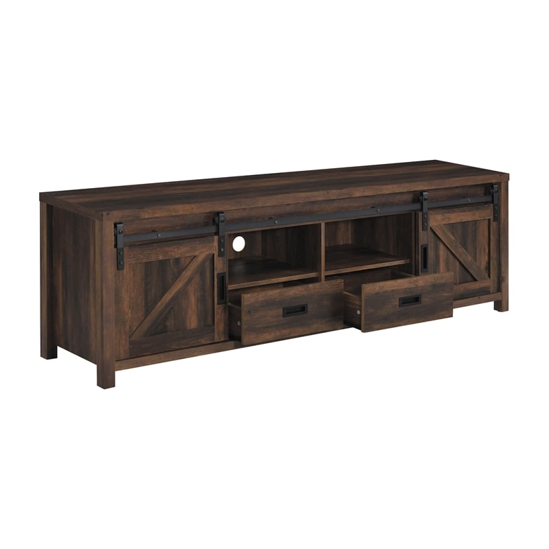 Pemberly Row 2-door Engineered Wood 79-inch TV Stand in Dark Pine