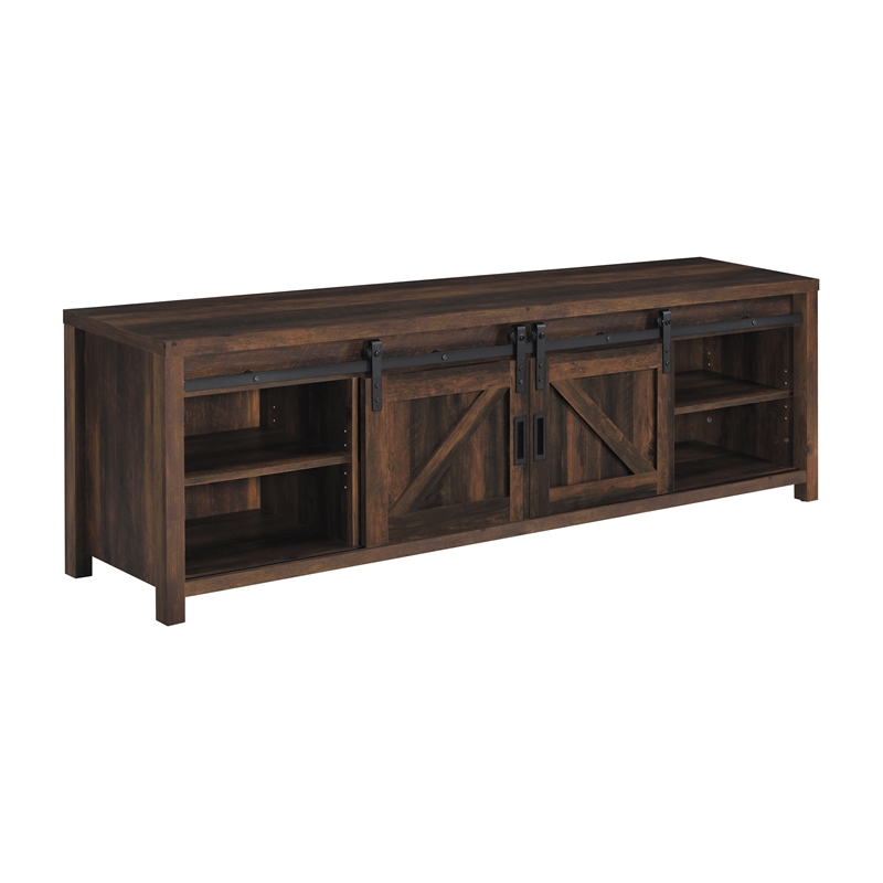 Pemberly Row 2-door Engineered Wood 79-inch TV Stand in Dark Pine