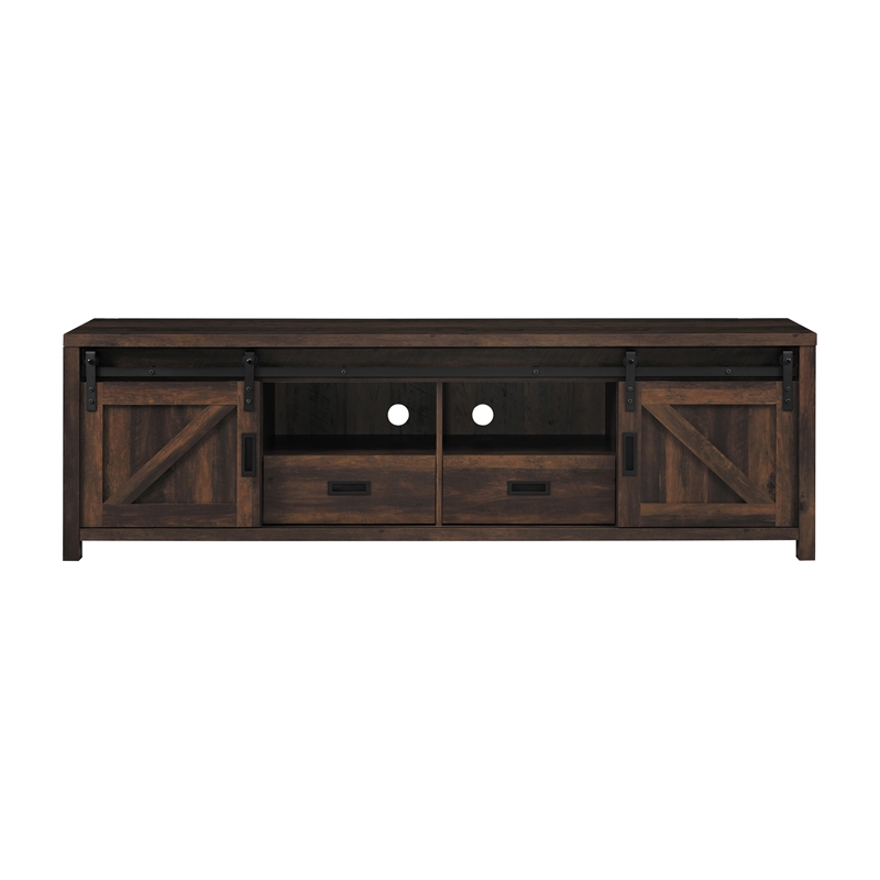 Pemberly Row 2-door Engineered Wood 79-inch TV Stand in Dark Pine