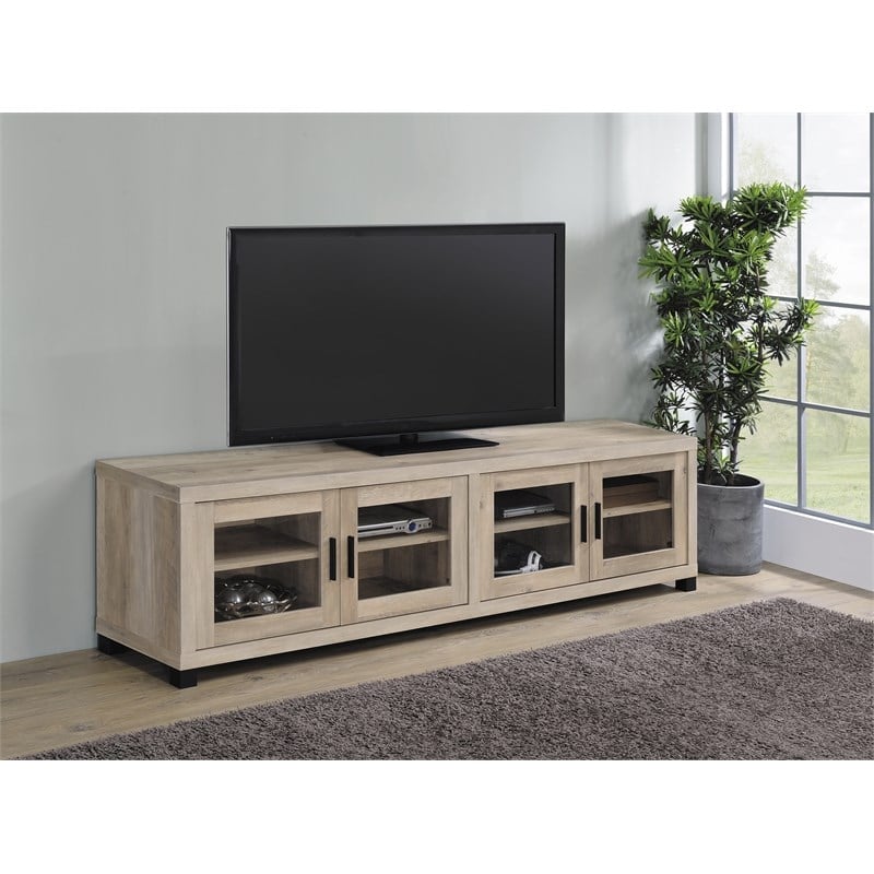Pemberly Row 4-door Engineered Wood 79-inch TV Stand in Distressed Pine